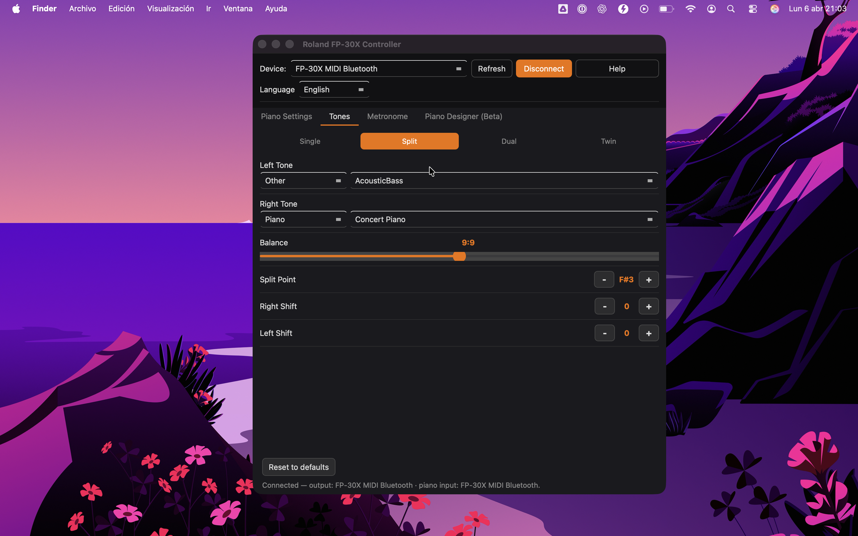 Tones tab with tone browser